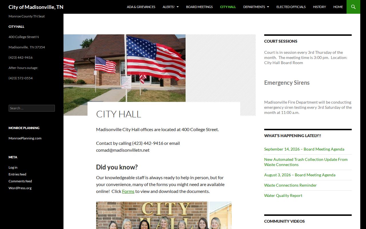 Monroe County Madisonville warrant records: city hall contact page