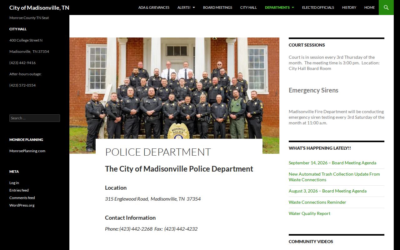 Monroe County Madisonville warrant records: police department contact page